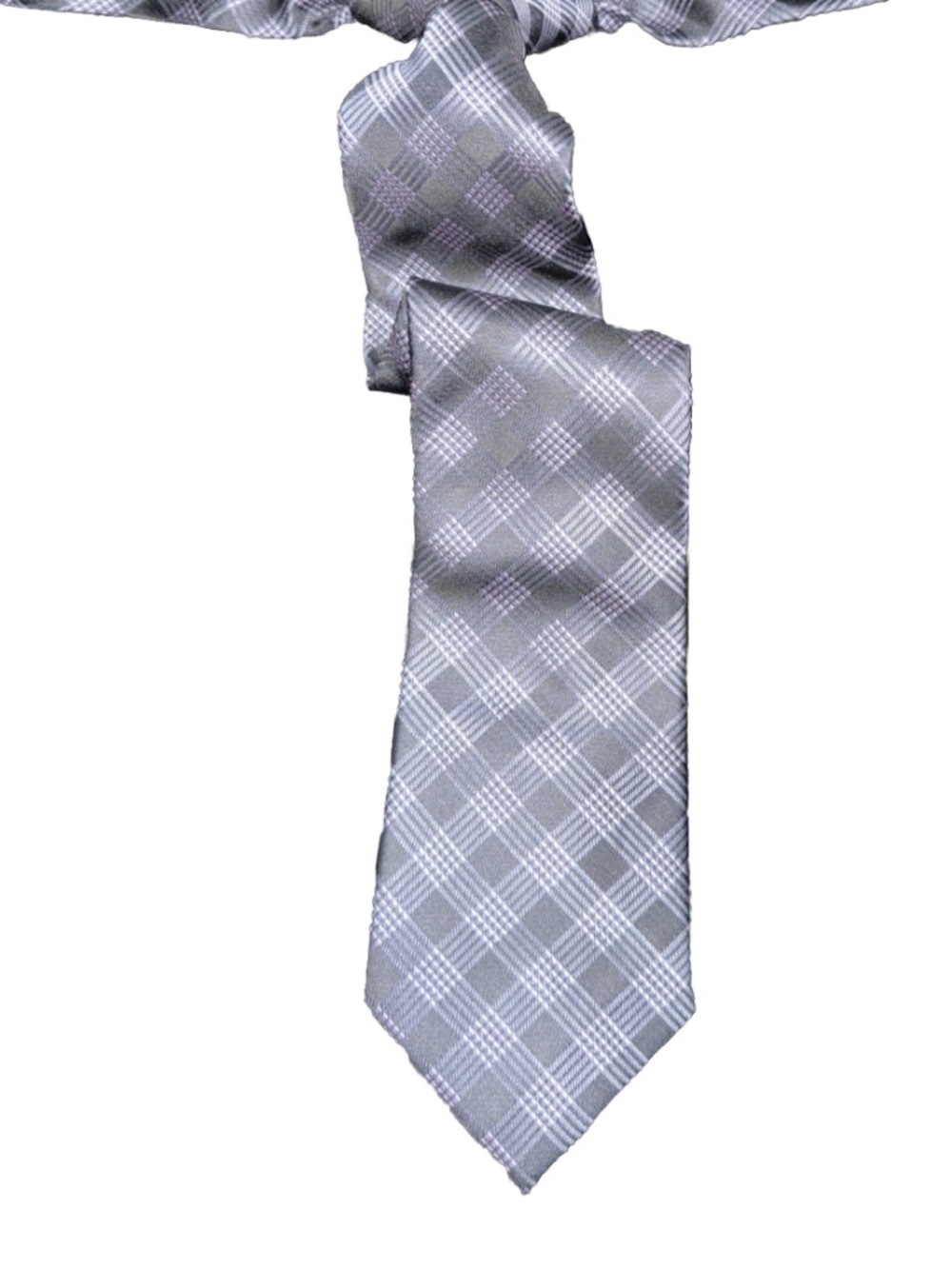 Q Brand Men’s Neck Tie Lavender & Gray Plaid Pattern 100% Silk